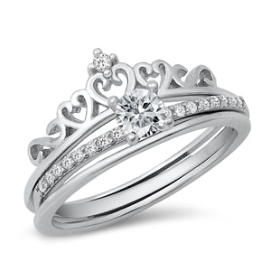 Anillo Corona Solitario Plata 925