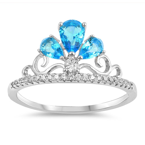 Anillo Corona Azul Plata 925