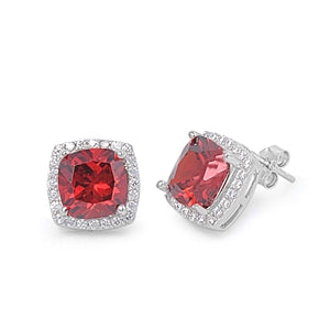 Earrings Square Garnet Plata 925