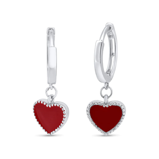 Earrings Red  Heart Plata 925