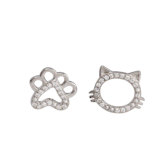 Cat And Paw Stud Earrings