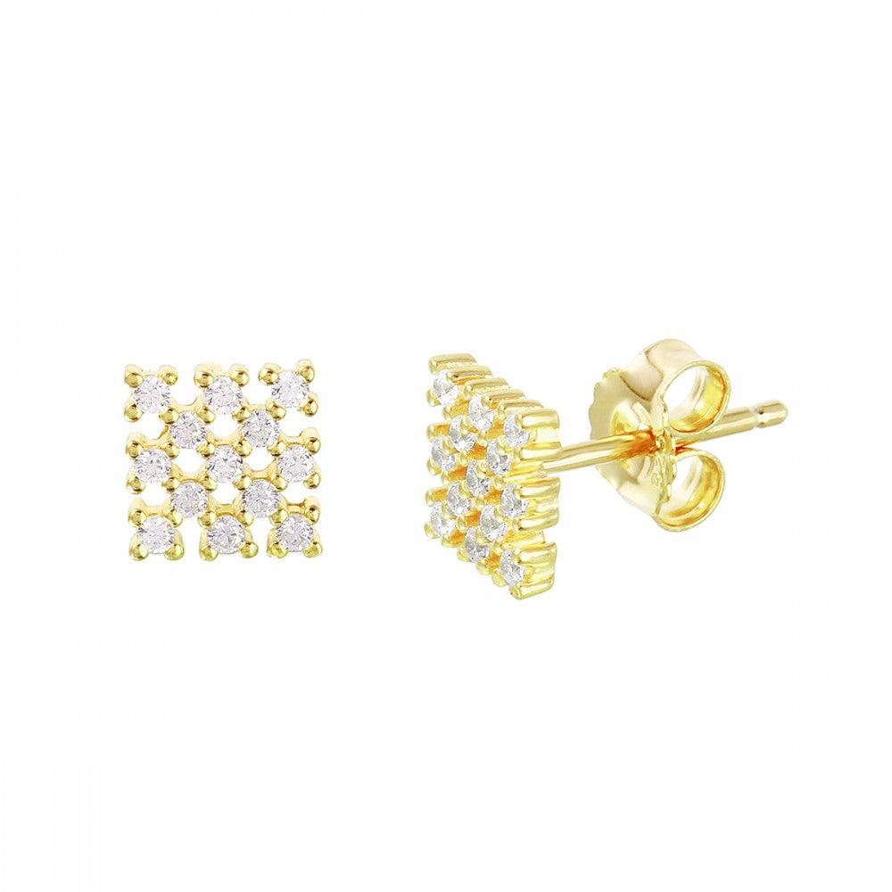 Small Square Checkered CZ Stud Earrings