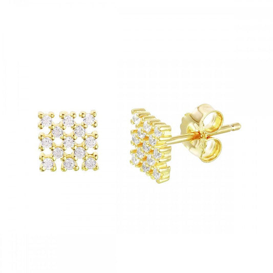 Small Square Checkered CZ Stud Earrings