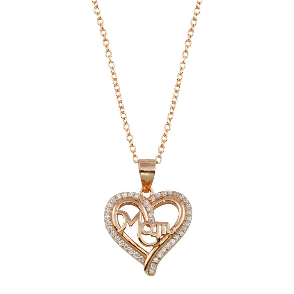 Rose Gold Plated Mom Heart CZ Pendant Plata 925