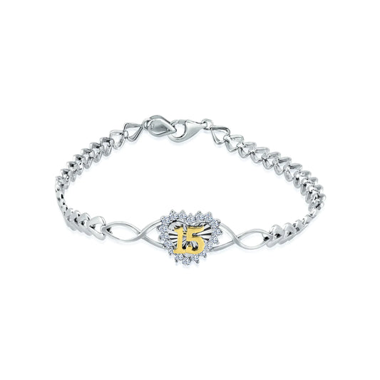 Quincinera Heart Clear CZ Bracelet Plata 925