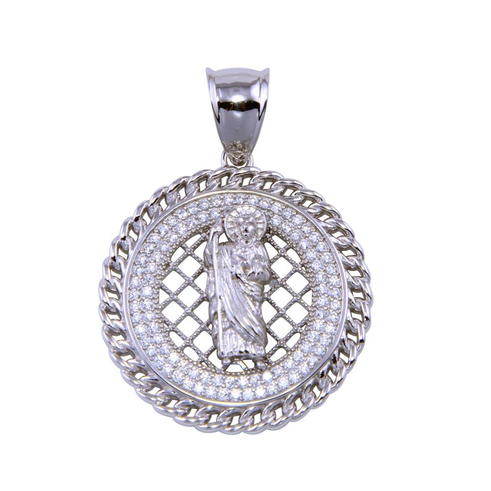 Encrusted St. Jude Disc Pendant Plata925