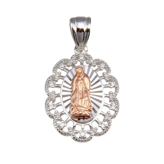 Lady of Guadalupe Flower CZ Pendant plata 925